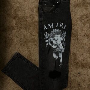 AMIRI Black Jeans with White Cherub Graphic